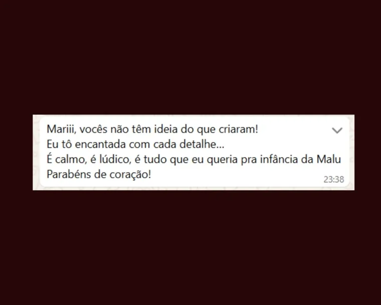 Mensagem de cliente encantada com o cuidado e a proposta do Acervo